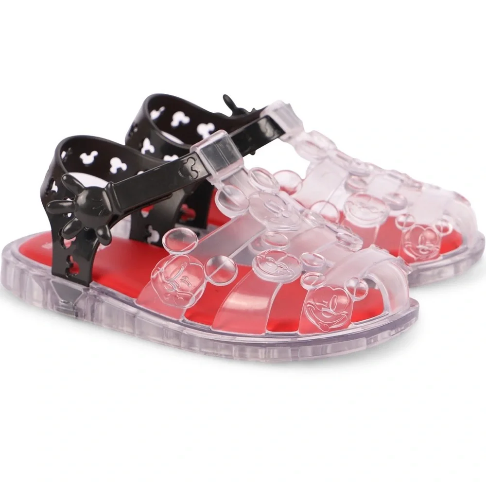 Mini Melissa Magic Mickey Fisherman Sandals Clear Black Red Size 11